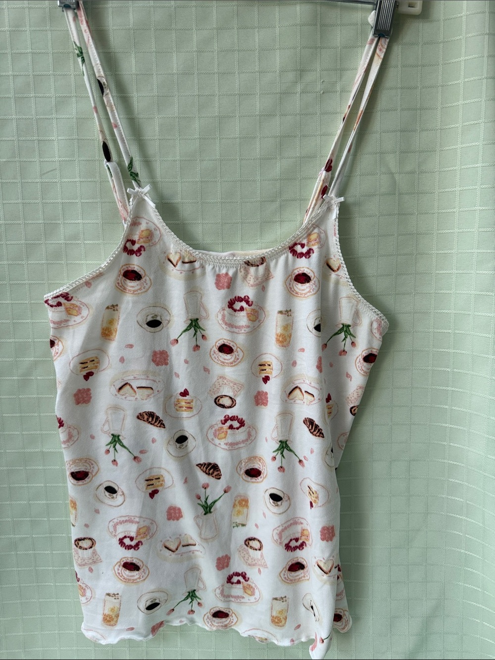 New Spoiled White Breakfast Print Camisole with Pastel Accents